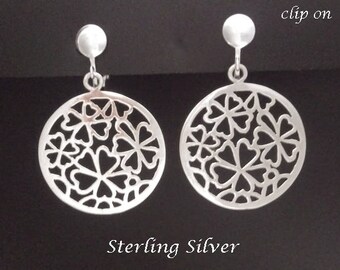 Clip On Earrings 'Clover' Design: Impressive Drop Sterling Silver Clip-On Earrings | Silver Clip On, Gifts for Women, 387