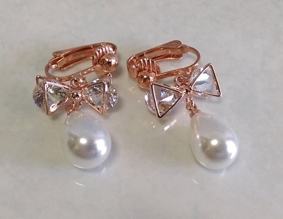 Clip on Earrings, Rose Gold Clipon Earrings, Vintage Style Fashion
