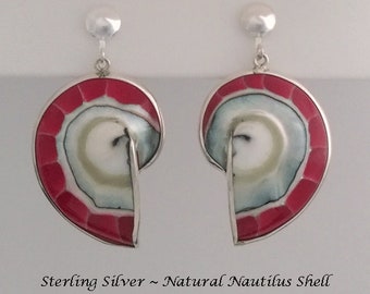 Clip On Earrings: Stunning Unique Clip-On Earrings, Traditional Balinese Nautilus Shell Earrings, 925 Sterling Silver, Gifts for Women,  607