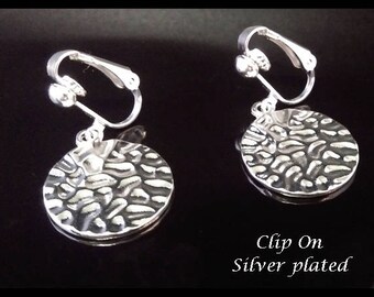 Clip On Earrings: Beautiful Silver Plated Hammered Finish Costume Clip-on Earrings | Fashion Earrings, Dangle Earrings, Clip Earrings 349