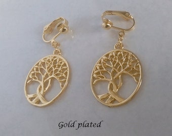 Clip On Earrings: Gold Clip On Earrings, Celtic Tree of Life | Gold Plated Earrings, Fashion Earrings, Costume Earrings, Clip Earrings, 551