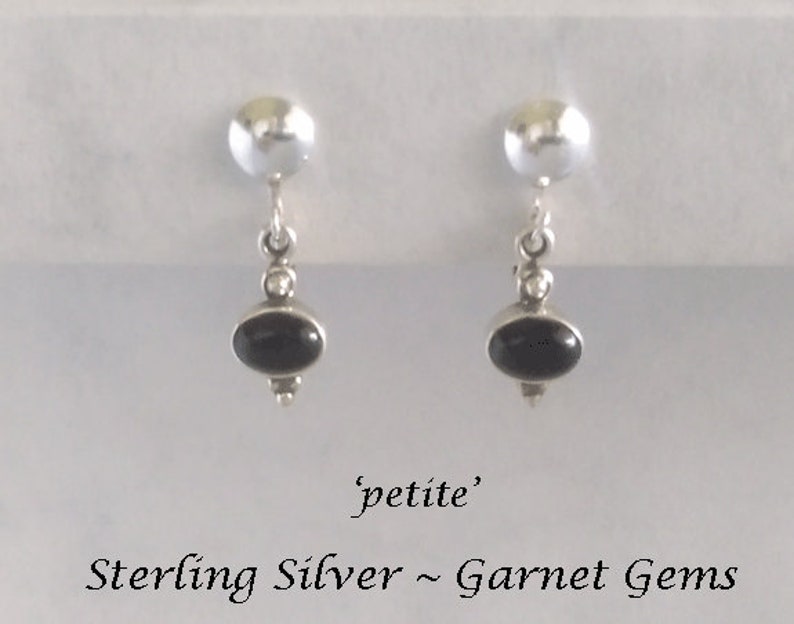 Very Deep Garnet Gemstone Silver Earrings Gift Idea 554 Gifts for Women Petite Size Clip On Earrings: Sterling Silver Clip On Earrings
