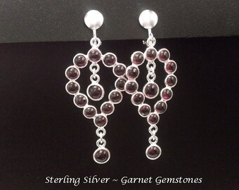 Clip On Earrings, Artisan Crafted in Sterling Silver with Garnet Gemstones in a Stunning Display | Clip On Chandelier Earrings, Earrings,420