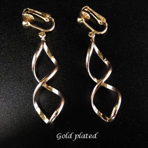 Clip On Earrings: Beautiful Gold Plated Twist Design Costume Clip-on Earrings Fashion Earrings, Long Drop Earrings, Clip Earrings 295 image 2