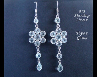 Silver Earrings 012: Sterling Silver Earrings with Topaz Gemstones, Long Drop Earrings | Gemstone Earrings, Silver Earrings, Drop Earrings