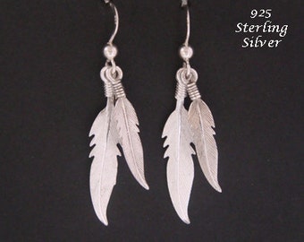 Silver Earrings 046: Gorgeous Sterling Silver Earrings in Feather Design in these Stunning Silver Drop Earrings | Silver Dangle Earrings