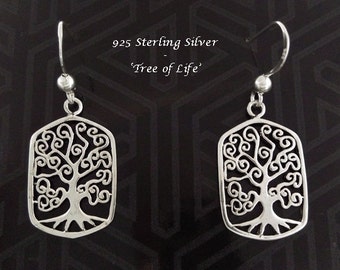 Earrings 110: Sterling Silver 'Tree of Life' Earrings with Celtic Tree Design, Beautiful 925 Silver Earrings | Drop Earrings Dangle Earrings