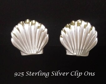 Silver Clip On Earrings: Lovely Shell Design Sterling Silver Clip On Earrings | Silver Earrings, Clip-on Earrings, Gifts for Women, Gift 317