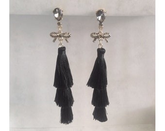 Stud Earrings Tassel Style: Black Cotton Yarn Long Tassel Stud Earrings | Studs, Tassel Earrings, Fashion Earrings, Gifts for Women 478