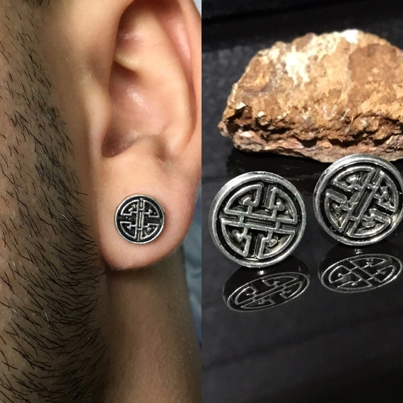 Men metal earrings for viking lovers Celtic symbol studs Etsy