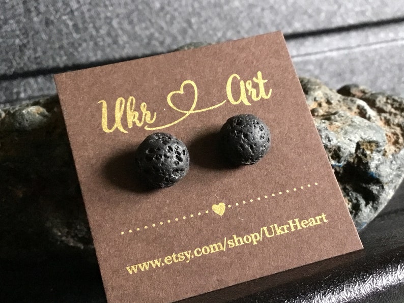 Men\u2019s black earring Male jewelry Lava earrings stud Small earring one Natural stone earring Male earring minimalist Casual jewelry black