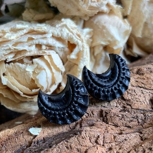Men viking black earring Crescent moon earrings Male single stud Patterned Celtic jewelry Ethnic studs Stylish earrings guy Christmas gift