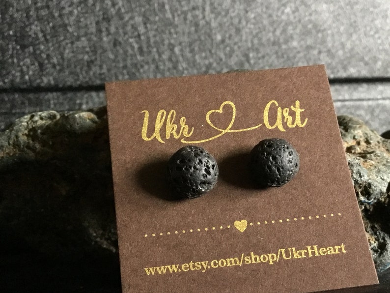 Men\u2019s black earring Male jewelry Lava earrings stud Small earring one Natural stone earring Male earring minimalist Casual jewelry black