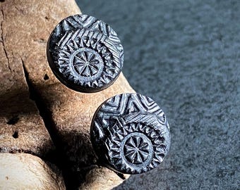 Men’s black stud earrings Viking style one earring Patterned studs for male Son birthday gift Celtic jewelry for men Single post ear for guy