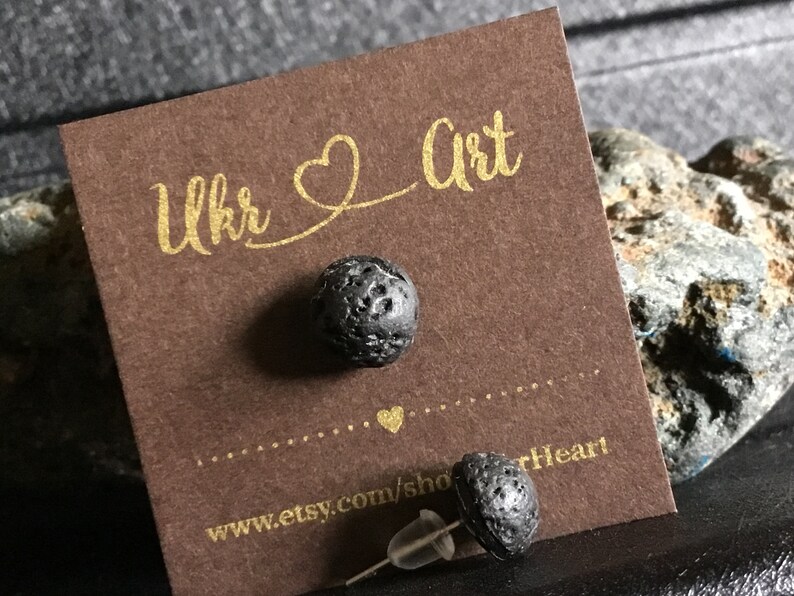 Men\u2019s black earring Male jewelry Lava earrings stud Small earring one Natural stone earring Male earring minimalist Casual jewelry black