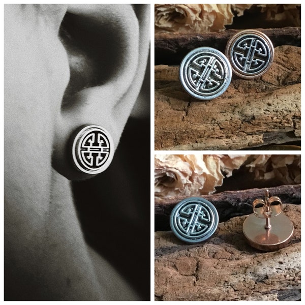 Men metal earrings for viking lovers Celtic symbol studs Viking shield jewelry for male Gift for boyfriend birthday Mens earrings for son