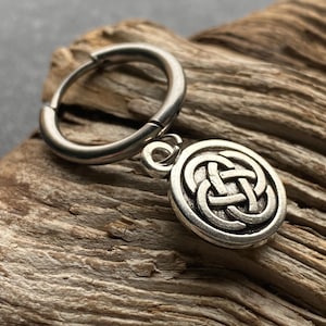 Men viking hoop earring Celtic knot symbol Male Norse earrings Ethnic one earring Mono earring for husband birthday Stainless steel earring