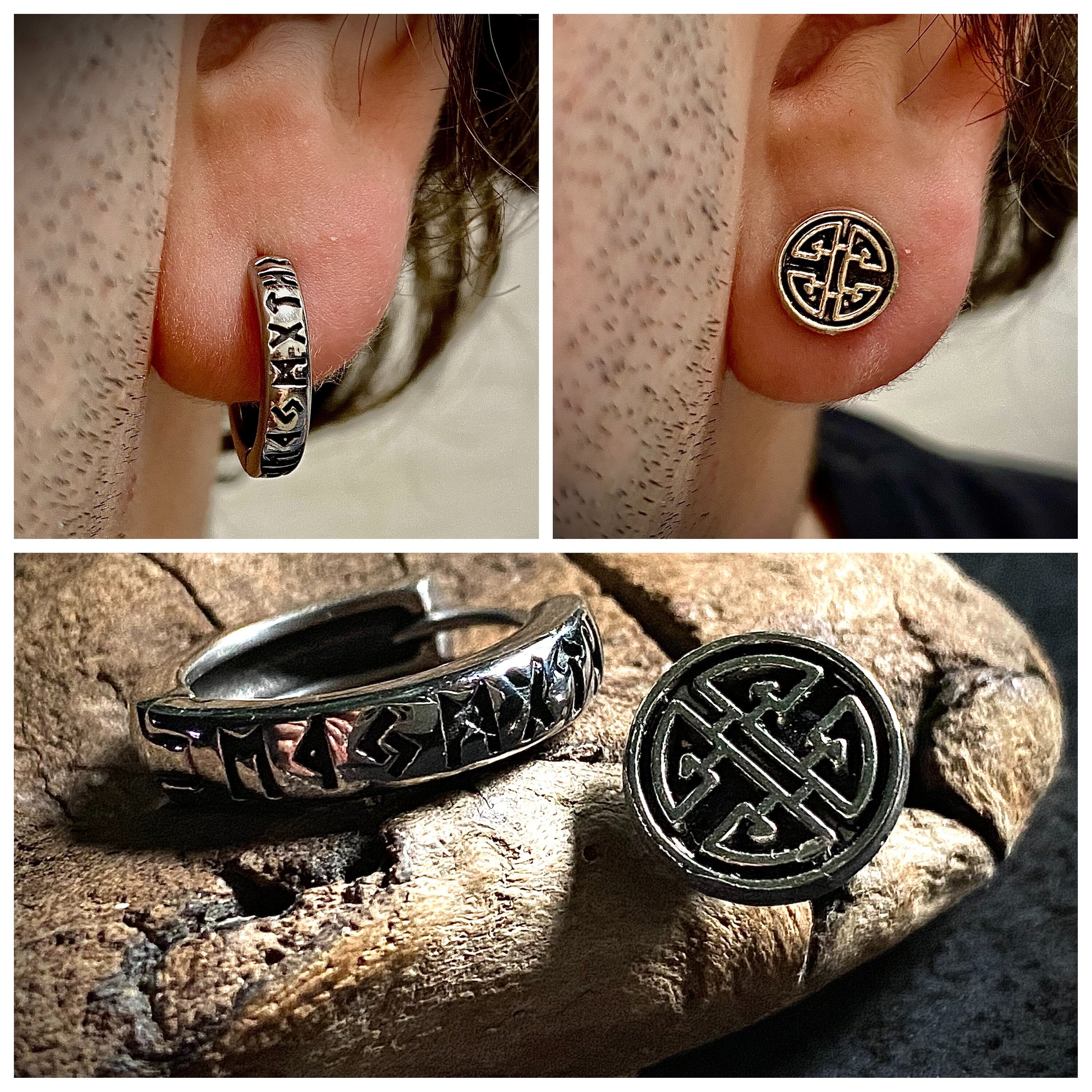 Different Earrings Set in Celtic Style Runes Jewelry for Men Viking Hoop Mono Earring Irish Studs for Son Gift for Teen Boy Birthday Present Etsy