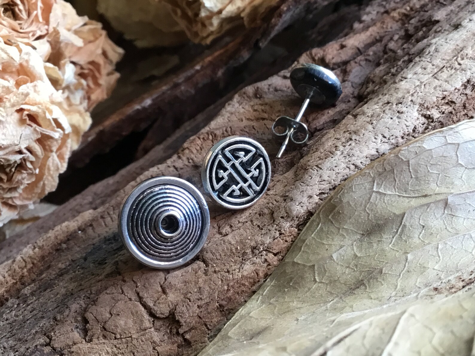 Men viking single earrings set 3 different Celtic studs One Etsy