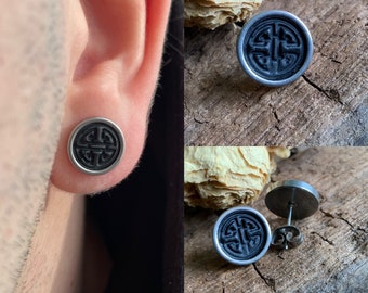 Men’s earrings for viking lovers Metal stud earrings for male Celtic pattern jewelry for guy Viking shield earring Gift for Fathers Day