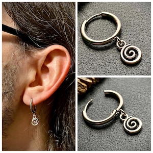 Celtic spiral symbol one earring Men viking hoop earring Norse earrings Ethnic mystical mono earring for husband Stainless steel jewelry