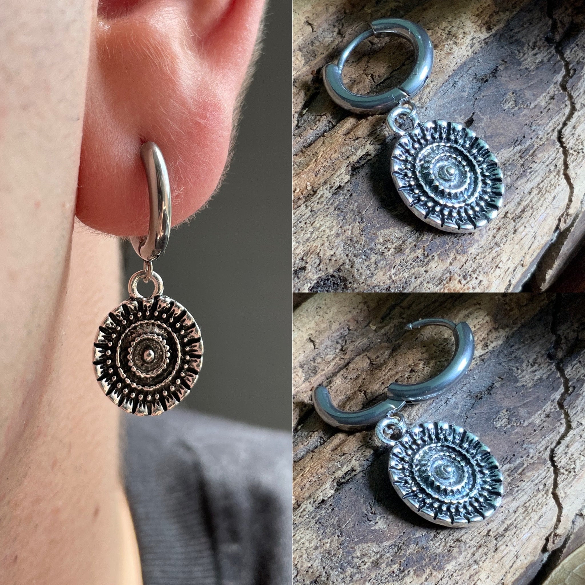 Viking hoop earring for single piercing Sun symbol jewelry Etsy