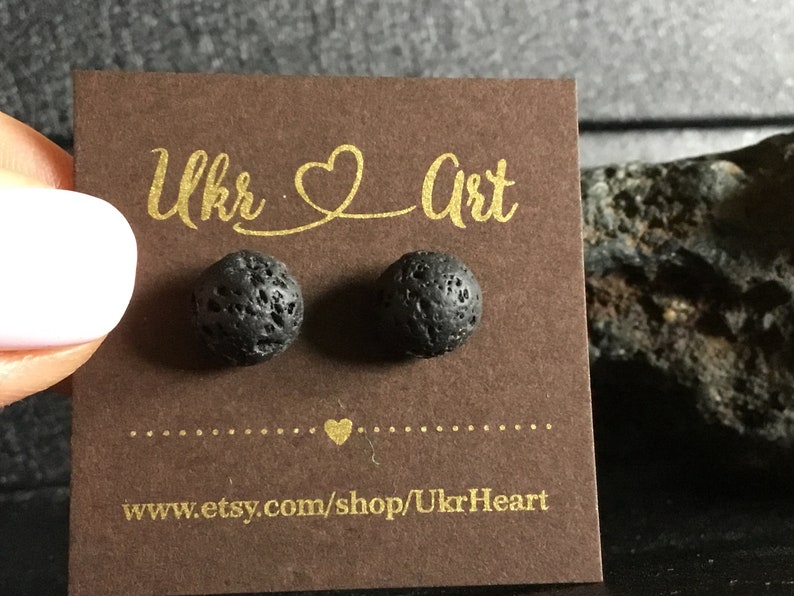Men\u2019s black earring Male jewelry Lava earrings stud Small earring one Natural stone earring Male earring minimalist Casual jewelry black