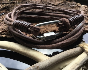 Men’s leather wrap bracelet Wrapped suede armband for guy Brown leather bangle Minimalist style male Casual everyday wristband Gift for son