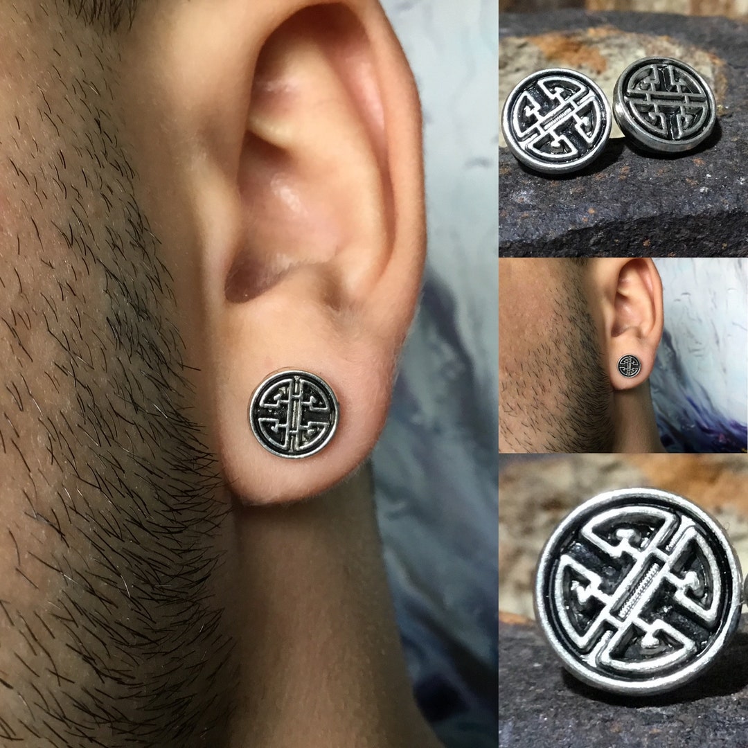 Men Viking Earrings Celtic Pattern Stud Unisex One Metal Earring Gift