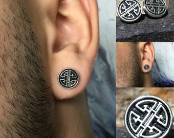 Men viking earrings Celtic pattern stud unisex One metal earring Gift for Vikings lovers Historical jewelry Male post for single piercing