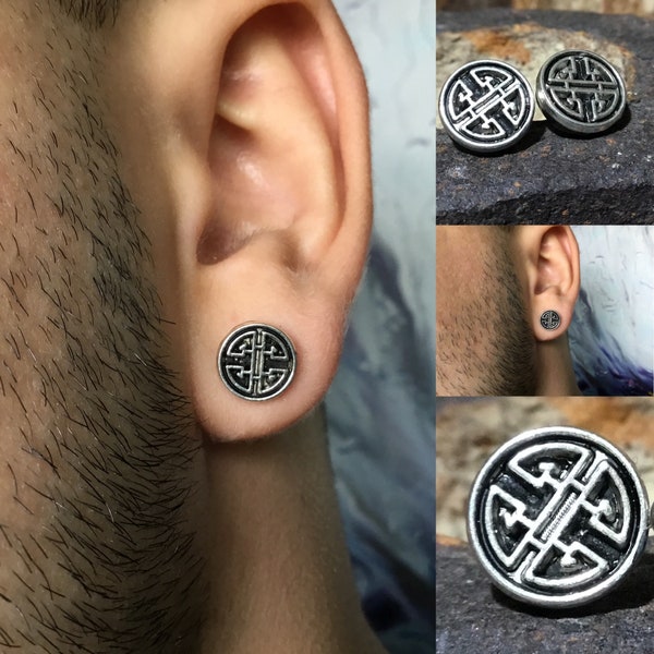 Men viking earrings Celtic pattern stud unisex One metal earring Gift for Vikings lovers Historical jewelry Male post for single piercing