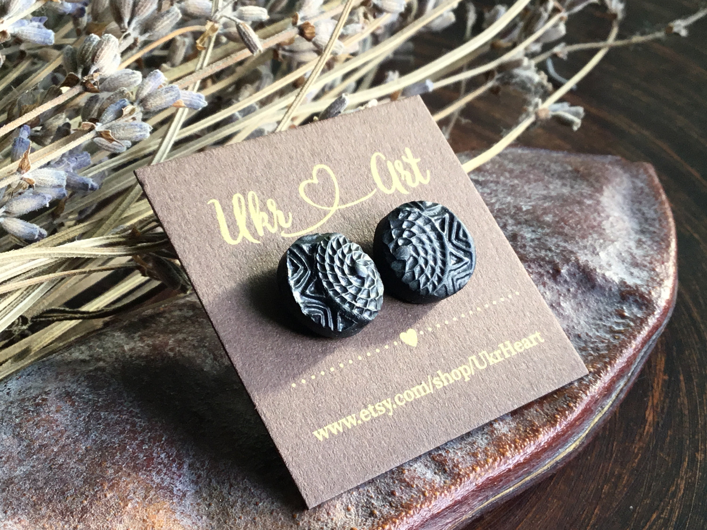 Men viking earrings Black circle studs Male flat earring Etsy