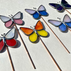 Stained glass, plant stakes, sun catcher, butterflies, handmade, glass art, decoration, Fortina Designs image 1