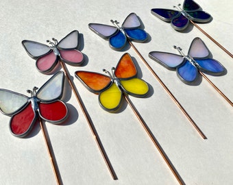 Stained glass, plant stakes, sun catcher, butterflies, handmade, glass art, decoration, Fortina Designs