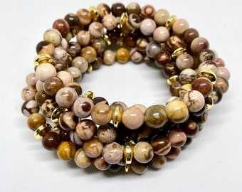 Stretch Beaded Bracelet, Gold Hematite, Zebra Jasper, Natural Stones, Fortina Designs