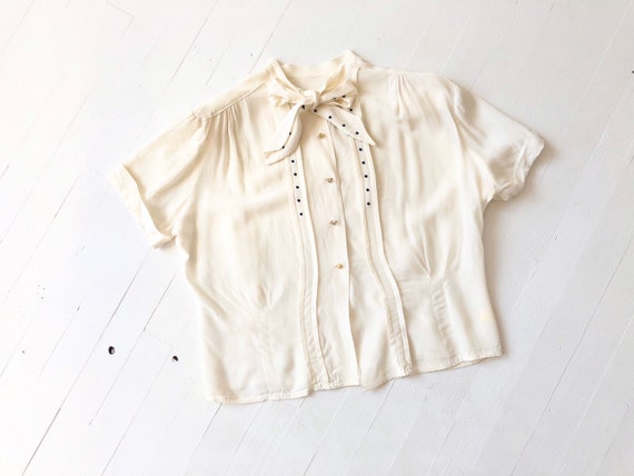1940s Dotted Cream Rayon Crepe Blouse