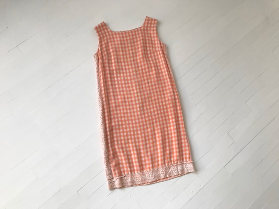 S 60s Peach Gingham Dress