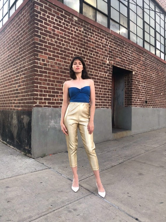 XS/S 1950s Gold Lamé Cigarette Pants