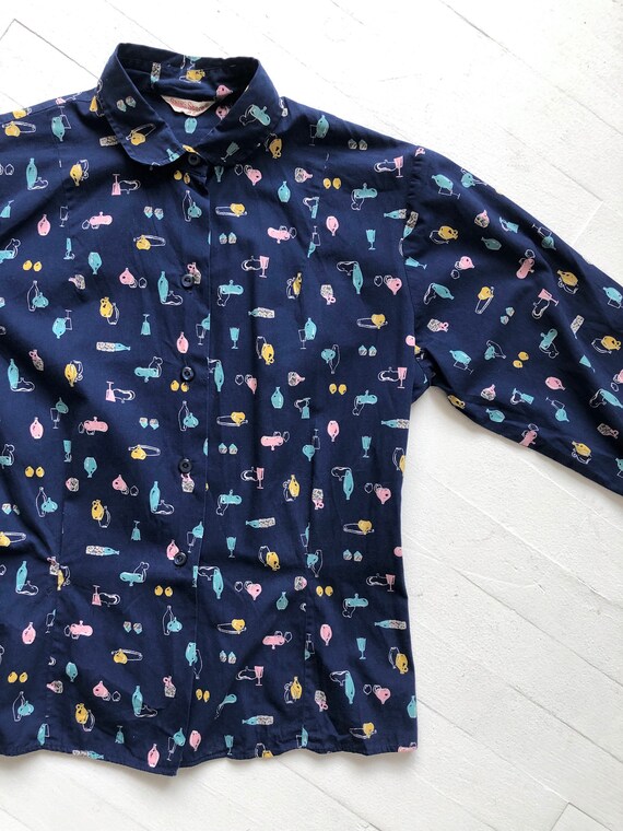 1950s Navy Novelty Print Shirt