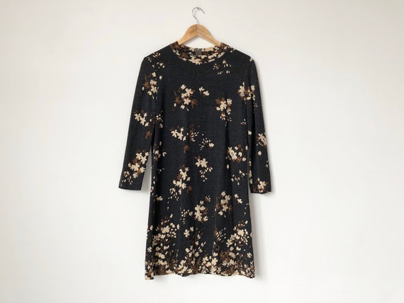 S/M 70s Goldworm Floral Wool Knit Dress