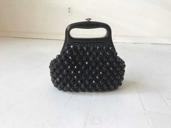 Black Beaded 60s Top Handle Bag