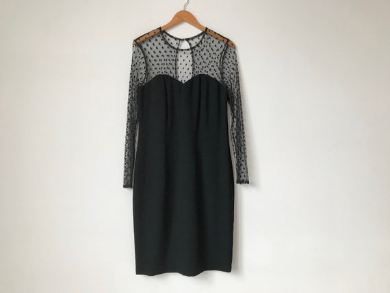 L 80s Black Lace Sweetheart Dress