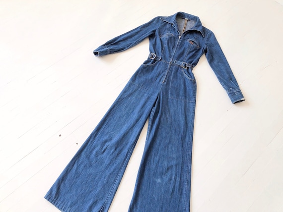 1970s Landlubber Zip Front Denim Jumpsuit
