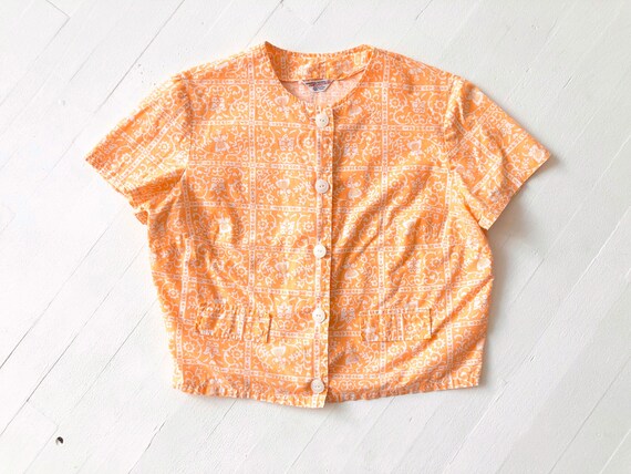 1950s Orange Novelty Print Top
