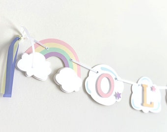 Rainbow Birthday Banner: A colorful, custom party garland for parties and baby showers alike done in pastels with rainbows  - LRD021D