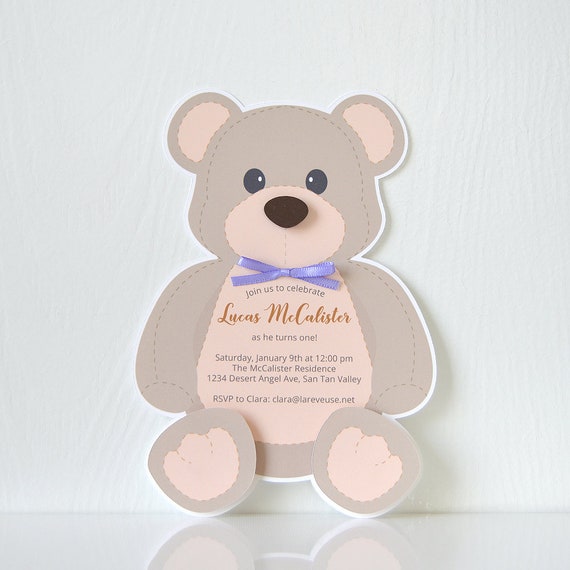 Teddy Bear Invitations: birthday, card, party invitation, baptism, communion, christening, girl birthday, boy party, baby shower- LRD057P Il_570xn