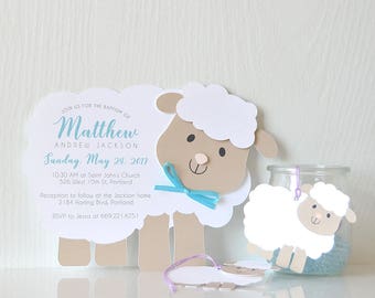 Invitación de corderito: Bautizo, Baby Shower - LRD043P