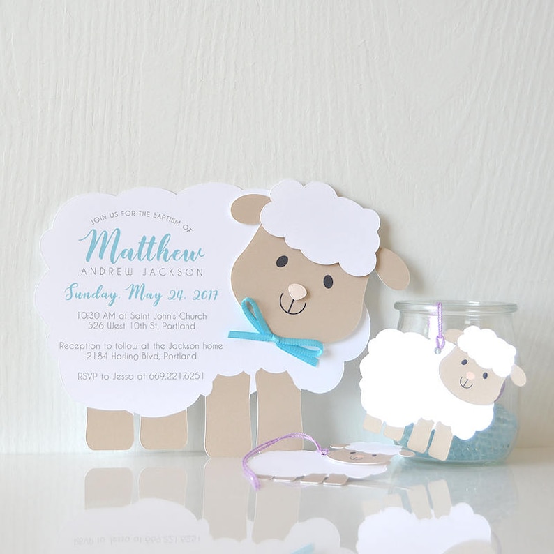 Little Lamb Invitation: Baptism, Christening, Baby Shower - LRD043P image 1