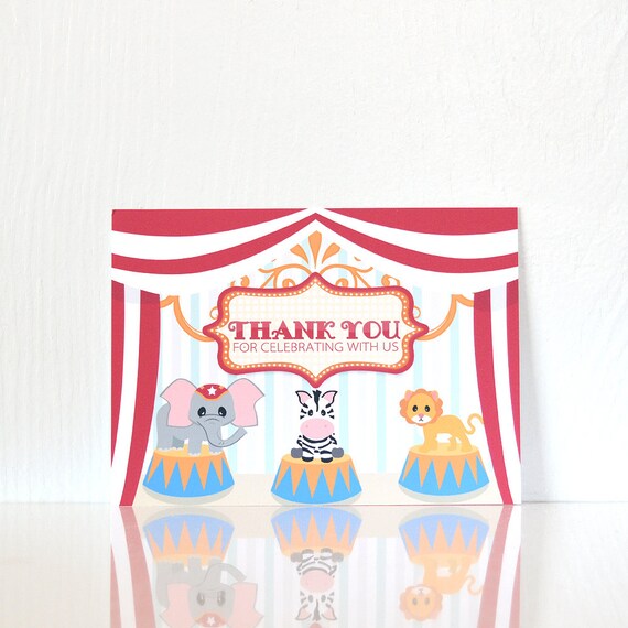 Carnival Thank You Postcards Set: baby shower, birthday thank you, gratitude cards, appreciation, circus ten, animals, big top-LRD019TY Il_570xn
