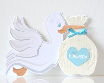 Stork Gender Reveal and Baby Shower Party Invitation Set of Printed 3D Cards